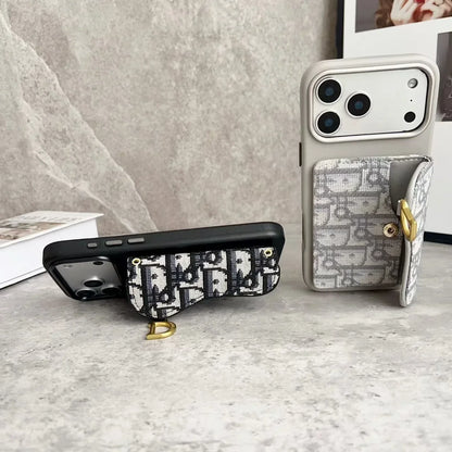 Dior iPhone 18 Pro Max Wallet Case with Card Holder – Gray Dior Oblique Flip Cover