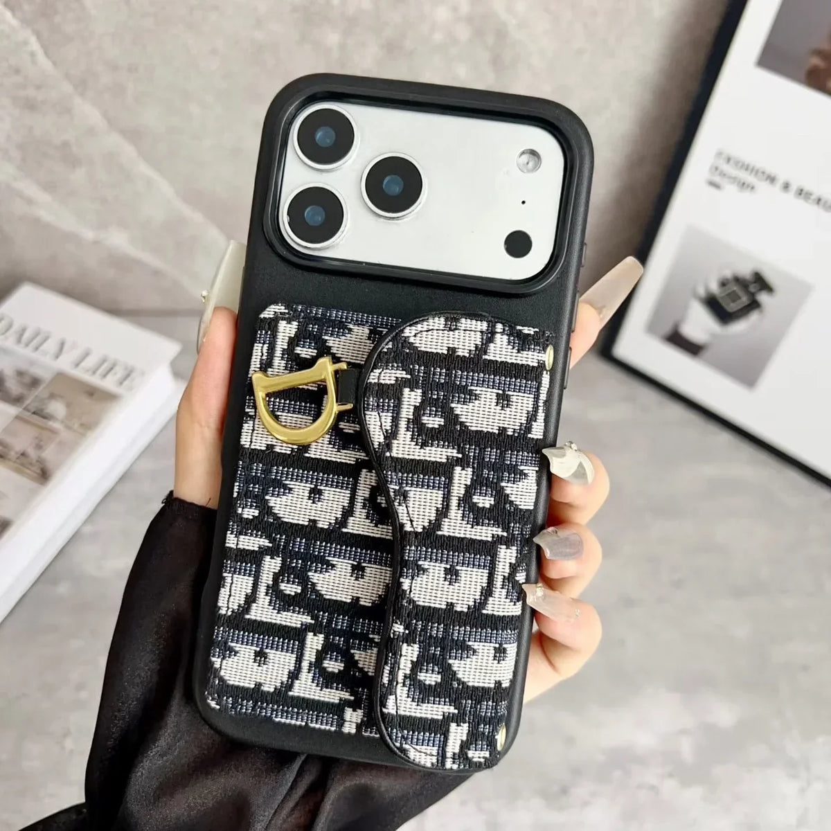 Dior iPhone 18 Pro Case with Card Holder – Black Dior Oblique Flip Cover