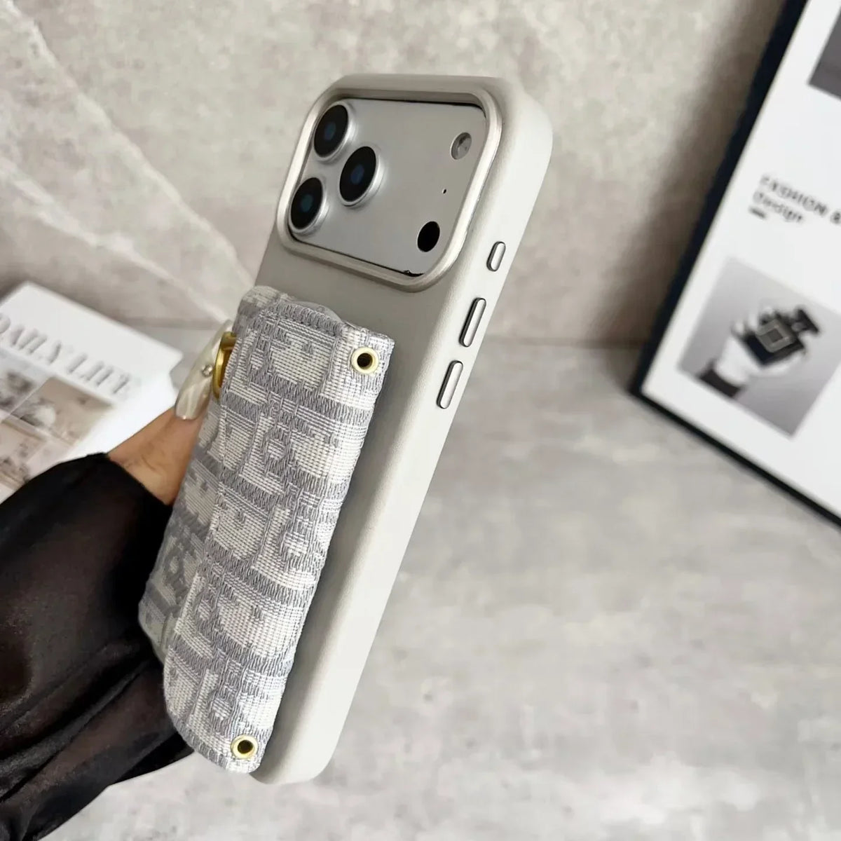Dior iPhone 18 Pro Max Wallet Case with Card Holder – Gray Dior Oblique Flip Cover