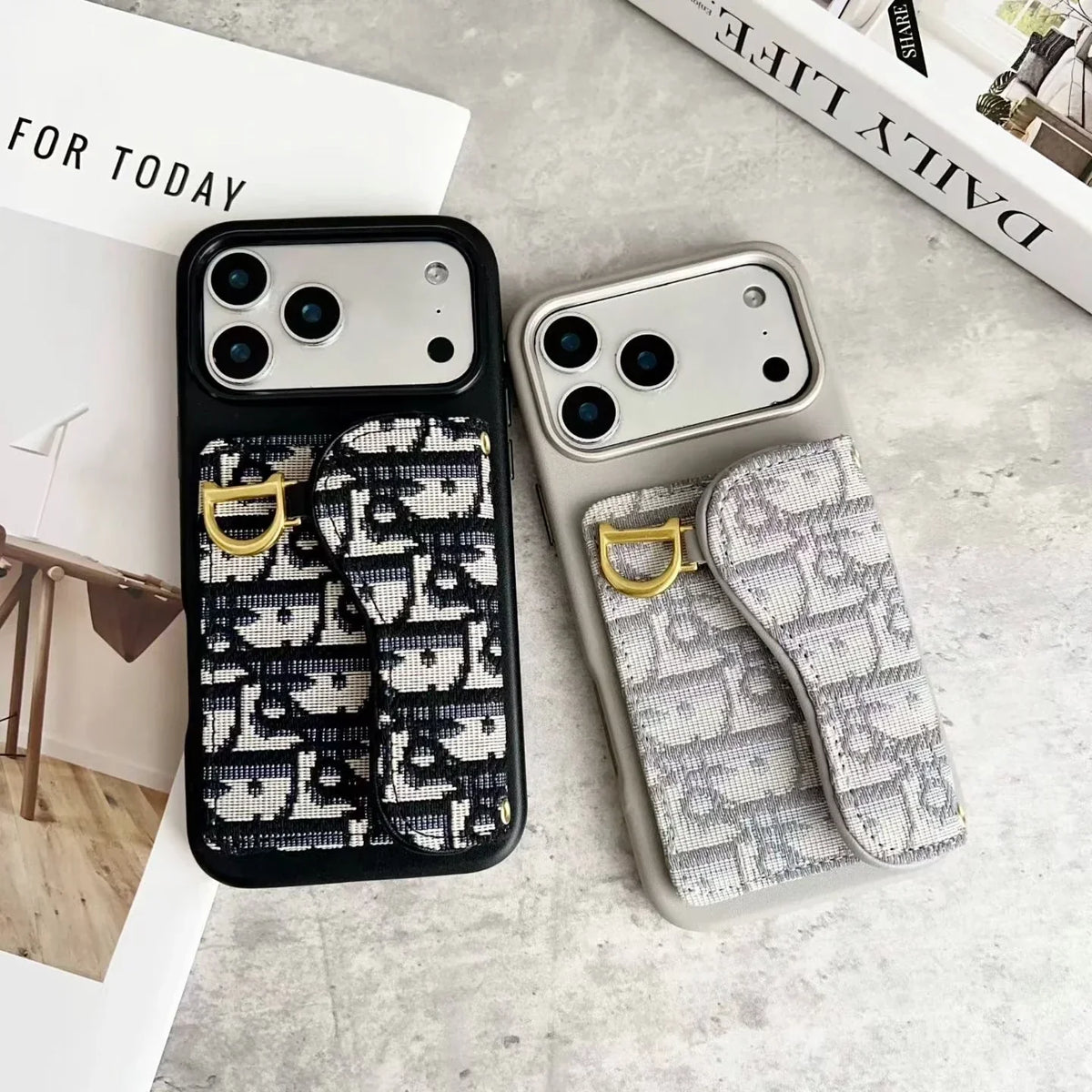 Dior iPhone 18 Pro Case with Card Holder – Black Dior Oblique Flip Cover