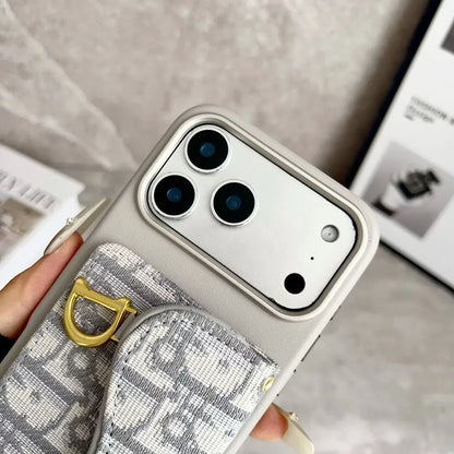 Dior iPhone 18 Pro Max Wallet Case with Card Holder – Gray Dior Oblique Flip Cover