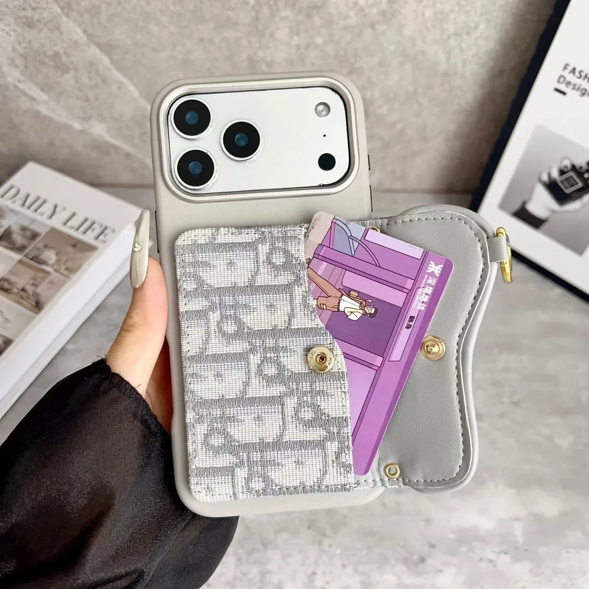 Dior iPhone 18 Pro Case with Card Holder – Black Dior Oblique Flip Cover
