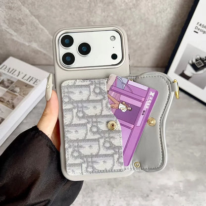 Dior iPhone 18 Pro Max Wallet Case with Card Holder – Gray Dior Oblique Flip Cover