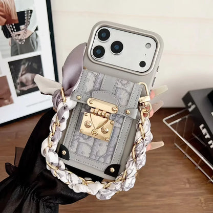 Dior iPhone 18 Pro Case with Wallet & 3 Straps – Gray Luxury Crossbody Dior Phone Case
