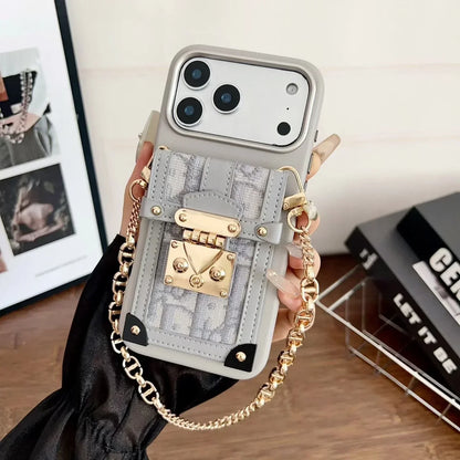 Dior iPhone 18 Pro Max Case with Wallet & 3 Straps – Black Luxury Crossbody Dior Phone Case