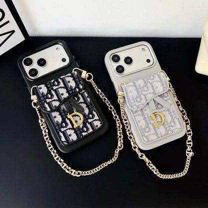 Dior iPhone 18 Pro Max Case with Wallet & 3 Straps – Gray Luxury Crossbody Dior Phone Case