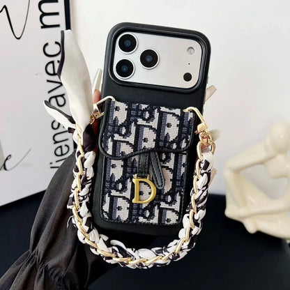 Dior iPhone 18 Pro Case with Wallet & 3 Straps – Black Luxury Crossbody Dior Phone Case