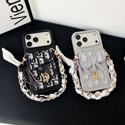 Dior iPhone 18 Pro Case with Wallet & 3 Straps – Black Luxury Crossbody Dior Phone Case