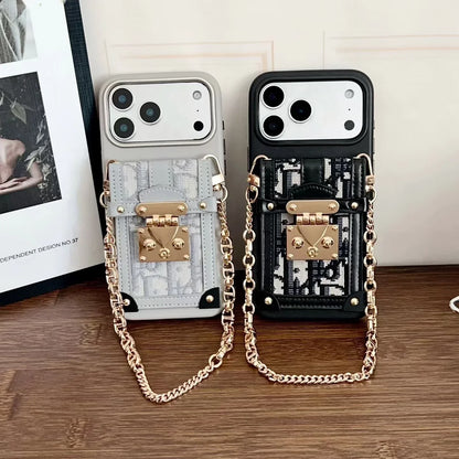 Dior iPhone 18 Pro Max Case with Wallet & 3 Straps – Gray Luxury Crossbody Dior Phone Case