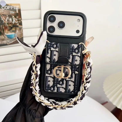 Dior iPhone 18 Pro Case with Wallet & 3 Straps – Black Luxury Crossbody Dior Phone Case