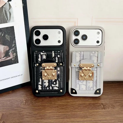 Dior iPhone 18 Pro Case with Wallet & 3 Straps – Gray Luxury Crossbody Dior Phone Case