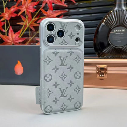 Louis Vuitton iPhone 18 Pro Leather Case – Luxury Designer Protective Cover – Gray