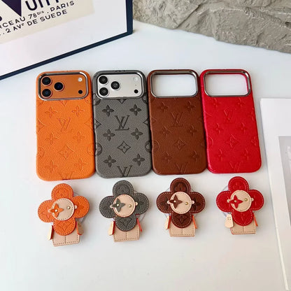Louis Vuitton iPhone 18 Pro Case MagSafe Leather with Flower Grip – Brown