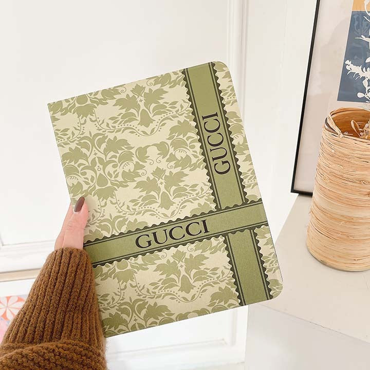 Green Gucci iPad case with floral pattern luxury tablet cover