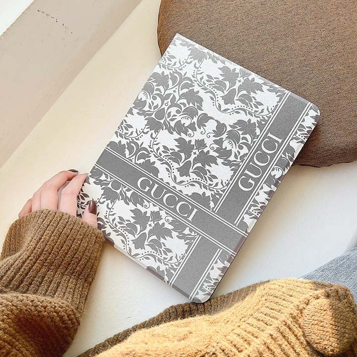 Grey Gucci iPad case with floral pattern luxury tablet cover