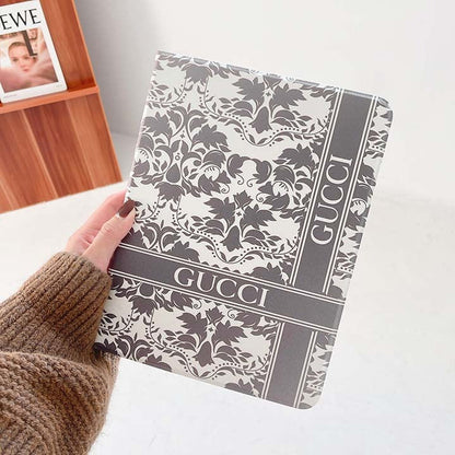 Grey Gucci iPad case with floral pattern luxury tablet cover