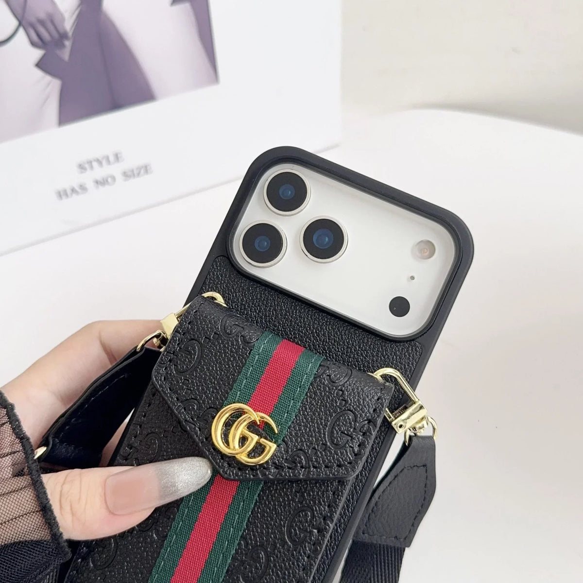 Gucci iPhone 18 Pro Case with Card Holder & Strap – GG Leather Wallet