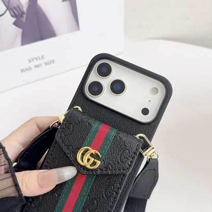 Gucci iPhone 18 Pro Case with Card Holder & Strap – GG Leather Wallet