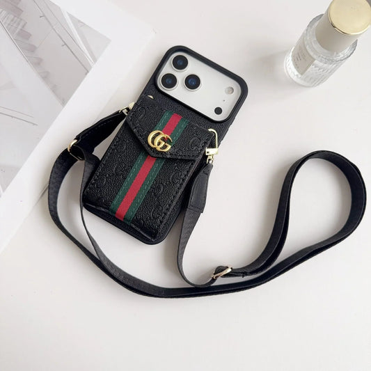 Gucci iPhone 18 Pro Case with Card Holder & Strap – GG Leather Wallet