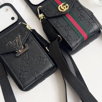 Louis Vuitton iPhone 18 Pro Max Case with Card Holder & Strap – Monogram Leather Wallet