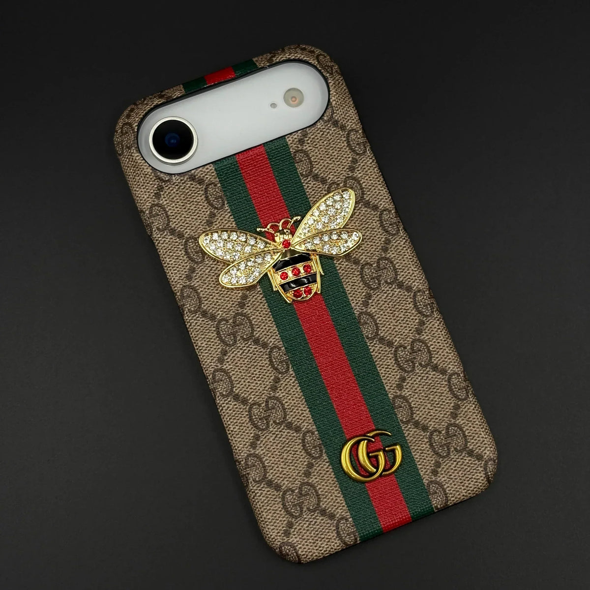 Gucci Ophidia iPhone 18 Pro Max Case with Web Stripe & Bee – Luxury GG Supreme Phone Case