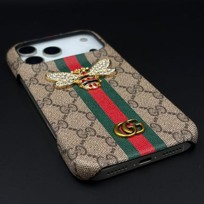 Gucci Ophidia iPhone 18 Pro Max Case with Web Stripe & Bee – Luxury GG Supreme Phone Case
