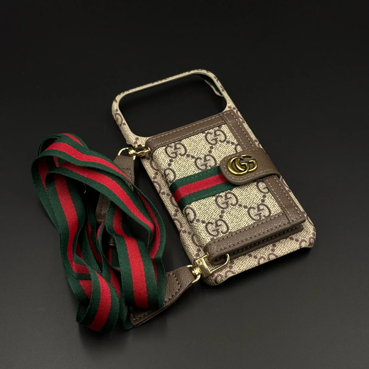 GG Monogram Gucci iPhone 18 Pro Max Case with Card Holder & Detachable Strap – Luxury Gucci Phone Case