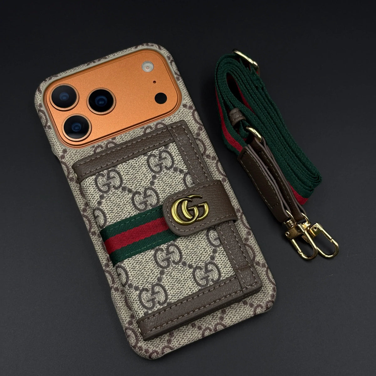 GG Monogram Gucci iPhone 18 Pro Max Case with Card Holder & Detachable Strap – Luxury Gucci Phone Case