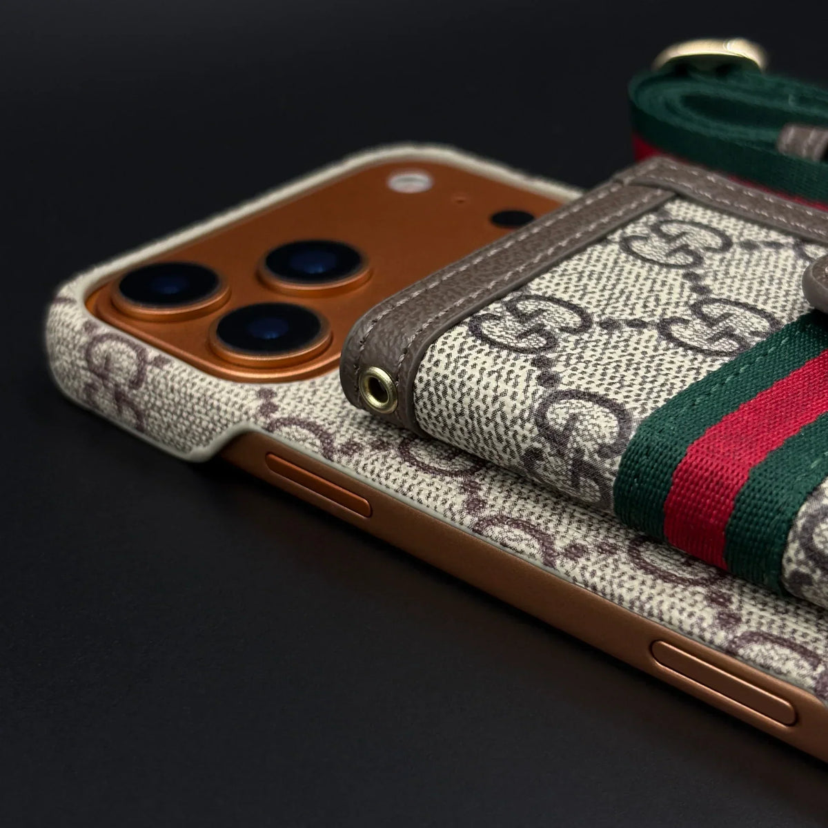 GG Monogram Gucci iPhone 18 Pro Max Case with Card Holder & Detachable Strap – Luxury Gucci Phone Case