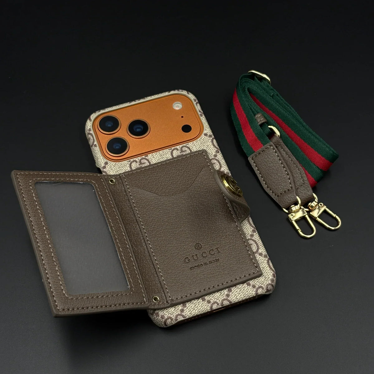 GG Monogram Gucci iPhone 18 Pro Max Case with Card Holder & Detachable Strap – Luxury Gucci Phone Case