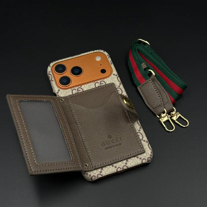 GG Monogram Gucci iPhone 18 Pro Max Case with Card Holder & Detachable Strap – Luxury Gucci Phone Case