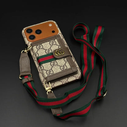 GG Monogram Gucci iPhone 18 Pro Max Case with Card Holder & Detachable Strap – Luxury Gucci Phone Case