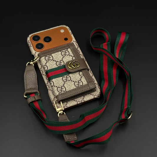 GG Monogram Gucci iPhone 18 Pro Max Case with Card Holder & Detachable Strap – Luxury Gucci Phone Case