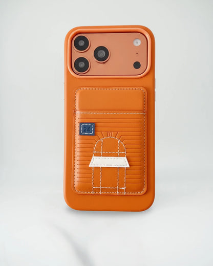 Orange Hermes iPhone 17 Pro Max case with cardholder