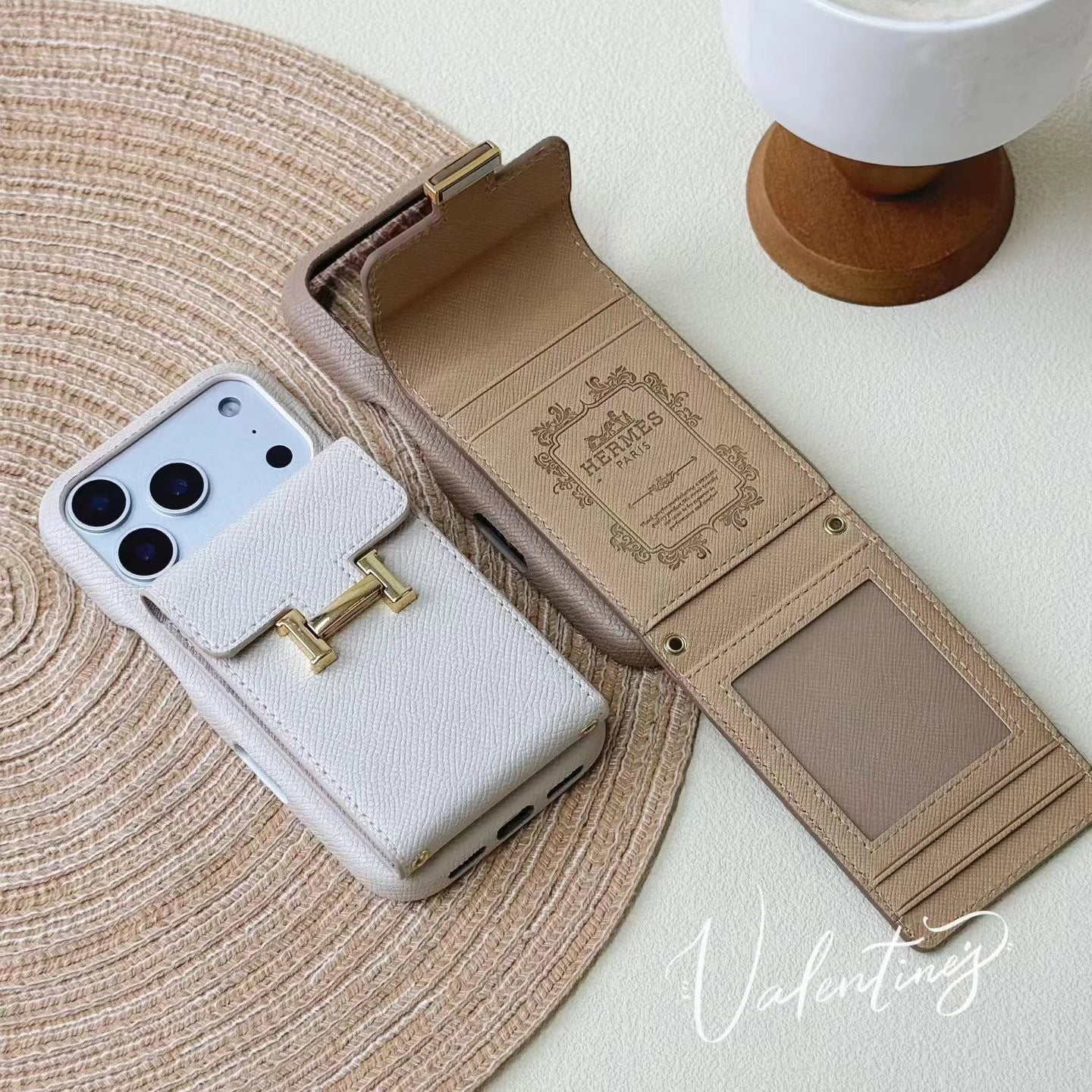 white Hermes iPhone 17 Pro Max Case With card holder