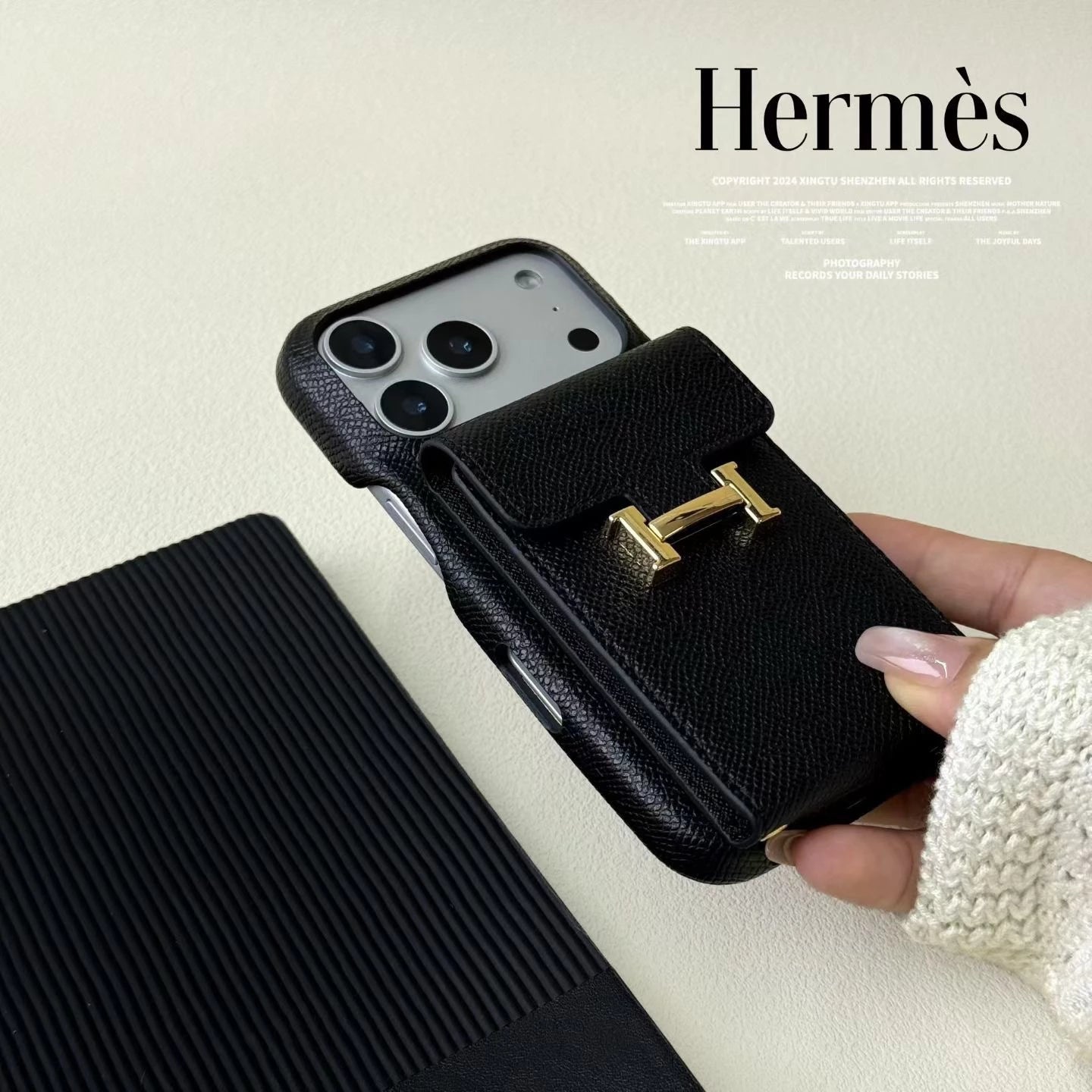 Black Hermes iPhone 17 Pro Max Case With card holder