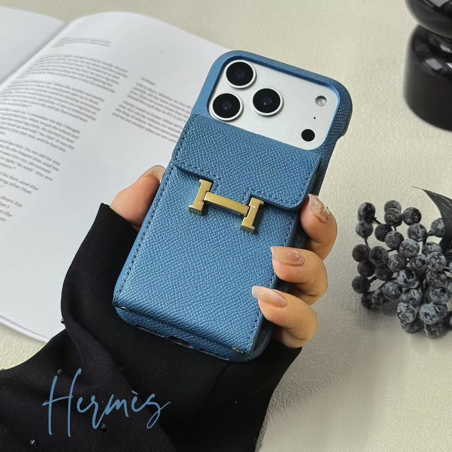 Blue Hermes iPhone 17 Pro Max Case With card holder