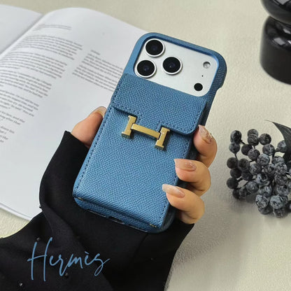 Blue Hermes iPhone 17 Pro Max Case With card holder