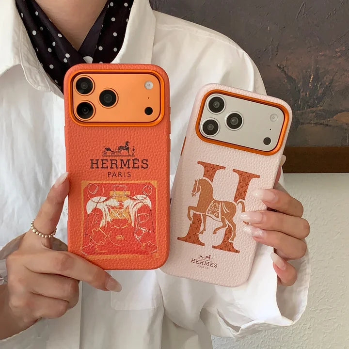 Hermes white leather iPhone case horse logo designer luxury cover