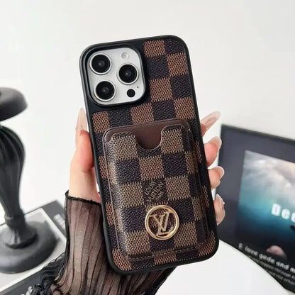 Checkered Leather Louis Vuitton iPhone 17 Pro Max Case with Card Holder BREATHE
