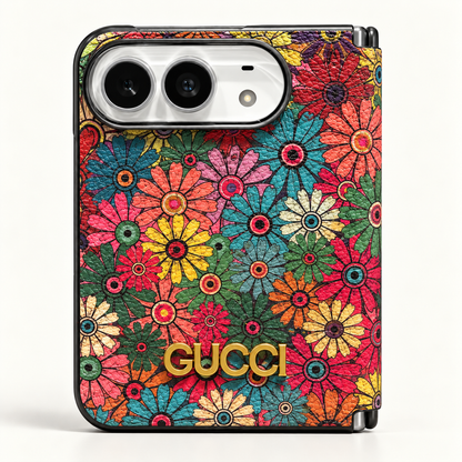 Gucci Multicolor Floral iPhone Duo case, rear view showing the patterned exterior and camera opening.