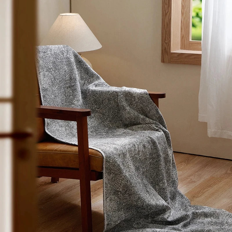 Frosted Lattice Jacquard Fringe Throw Blanket Dark Grey