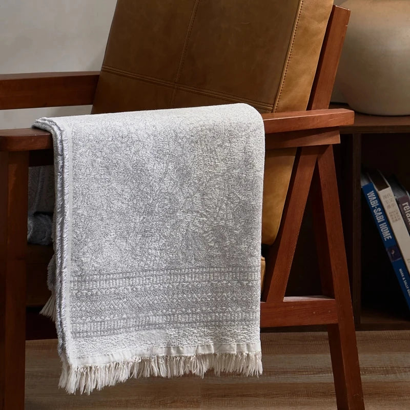 Frosted Lattice Jacquard Fringe Throw Blanket Dark Grey