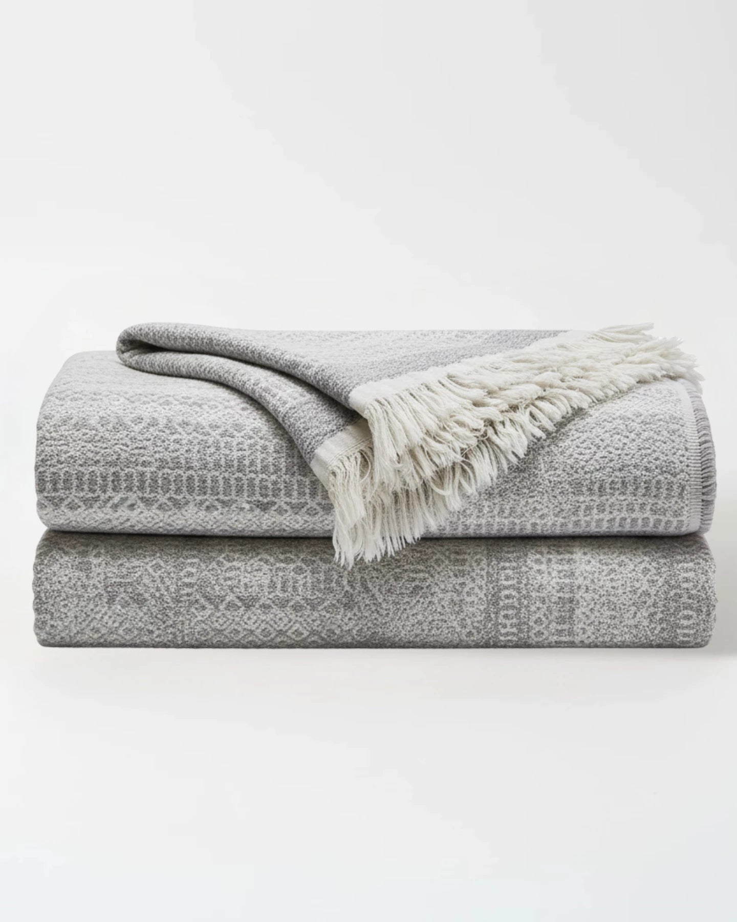 Frosted Lattice Jacquard Fringe Throw Blanket Dark Grey