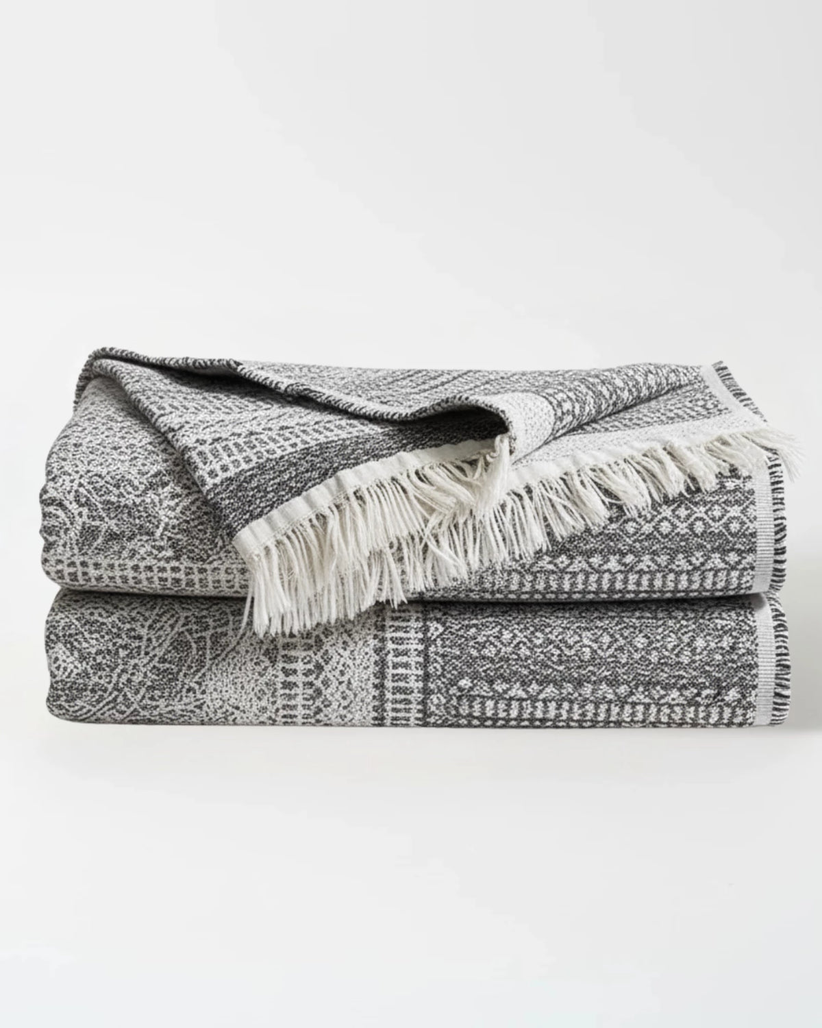 Frosted Lattice Jacquard Fringe Throw Blanket Dark Grey