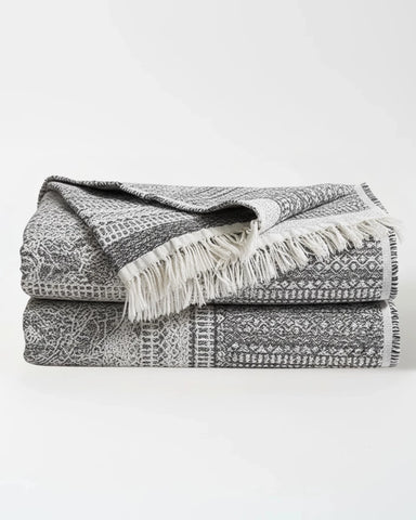 Frosted Lattice Jacquard Fringe Throw Blanket Dark Grey