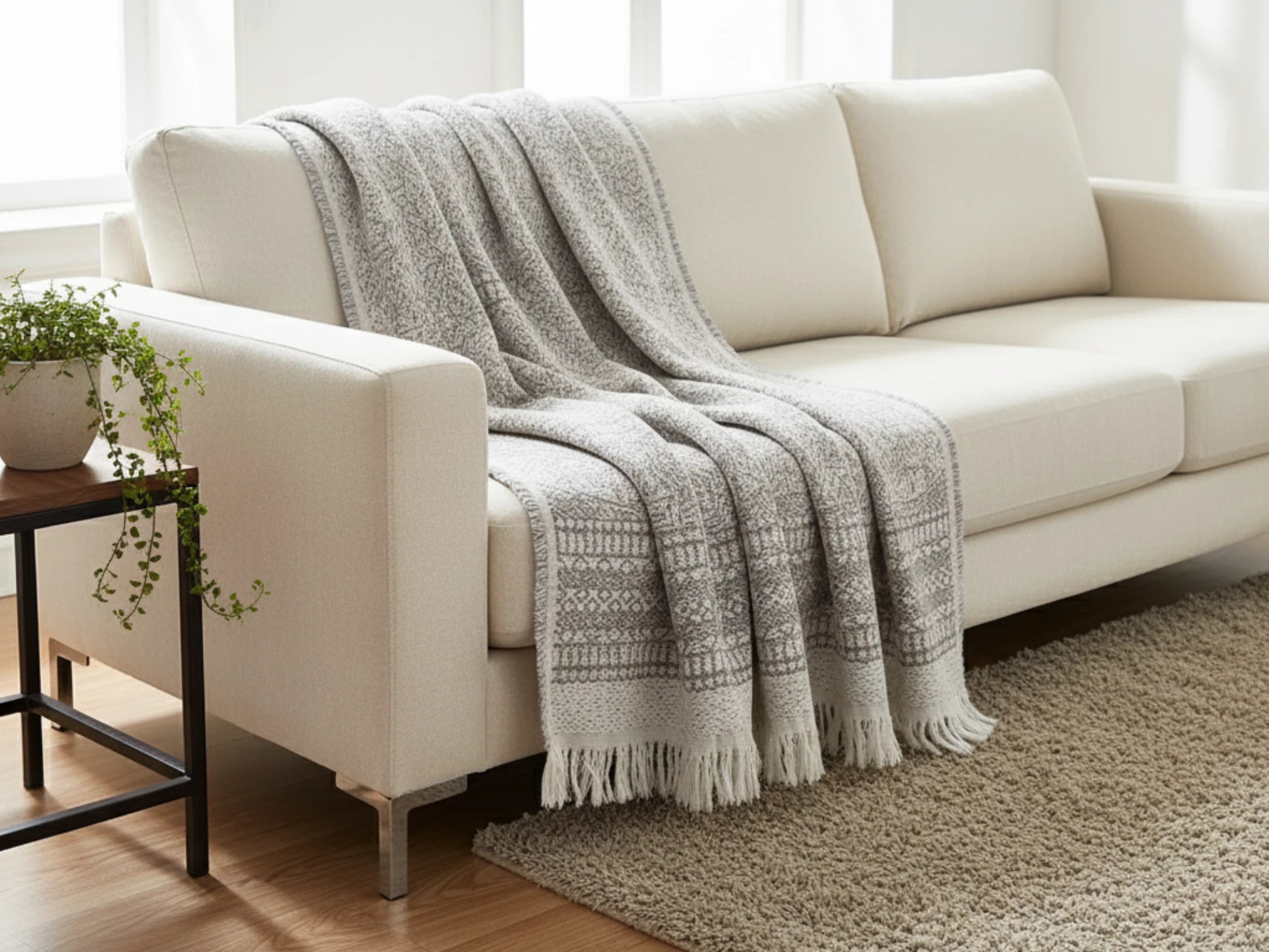 Frosted Lattice Jacquard Fringe Throw Blanket Dark Grey