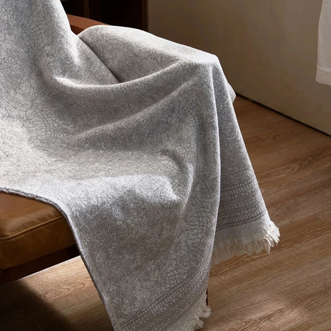 Frosted Lattice Jacquard Fringe Throw Blanket Dark Grey