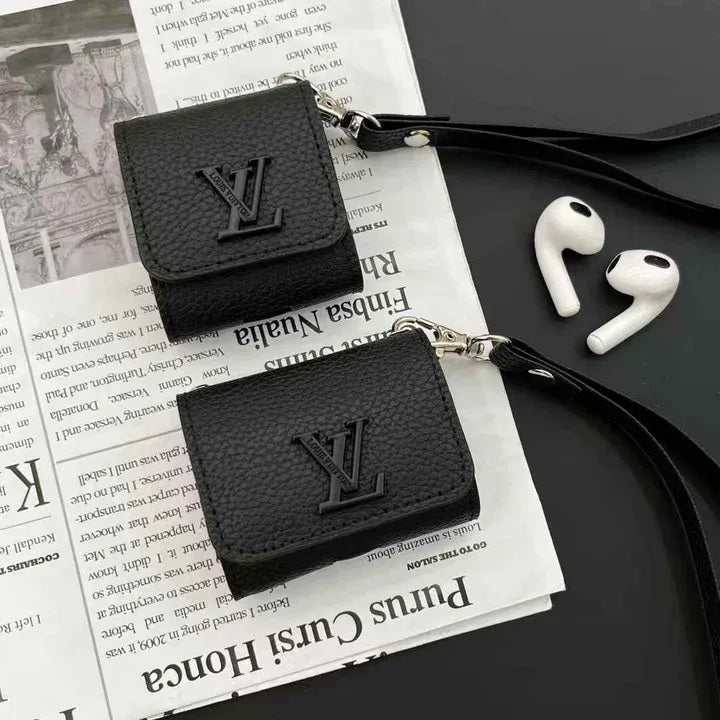 Luxury AirPods case black and white leather finish
