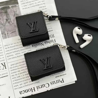 Luxury AirPods case black and white leather finish